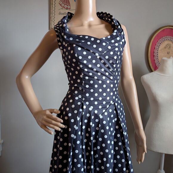 NWT Vintage 90s Laura Ashley Maxi Dress Navy Polka Dot Cottagecore Size 4 - Picture 13 of 16